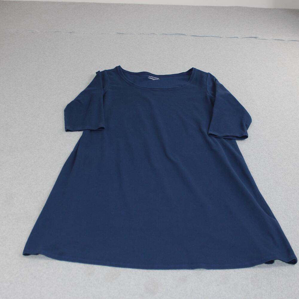 Eileen Fisher Dress Women Medium Blue A Line Organic Cotton Stretch Comfy USA